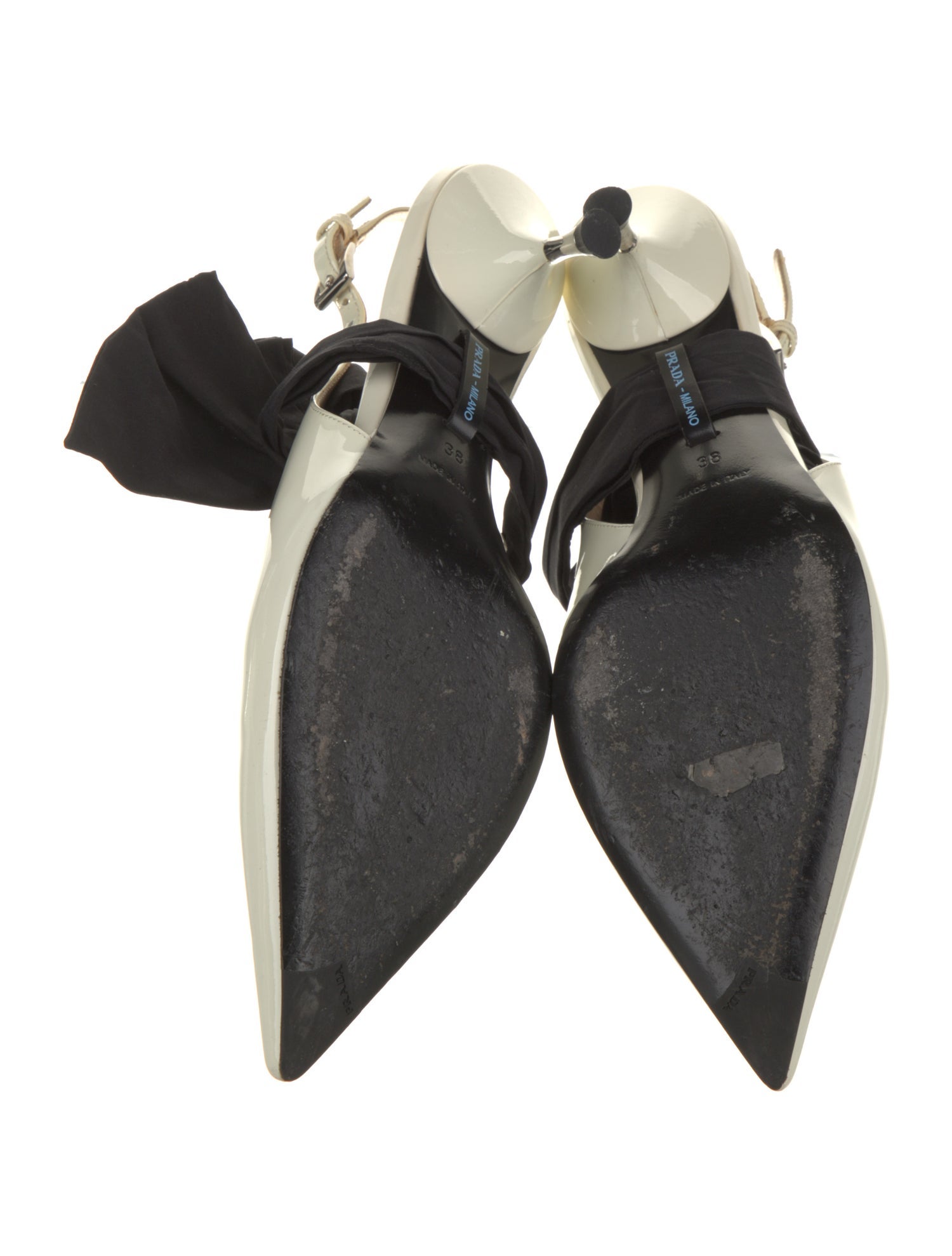 Prada Patent Leather Colorblock Pattern Slingback Pumps